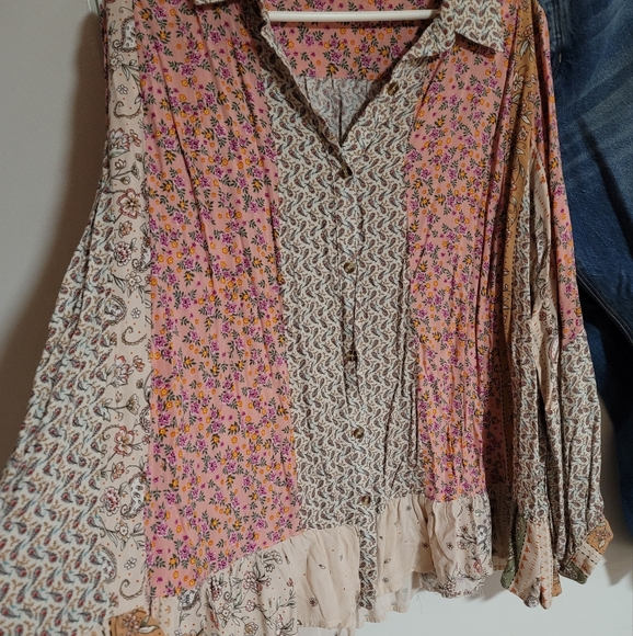 Mixed Print Boho Peplum Hem Blouse - Picture 3 of 7